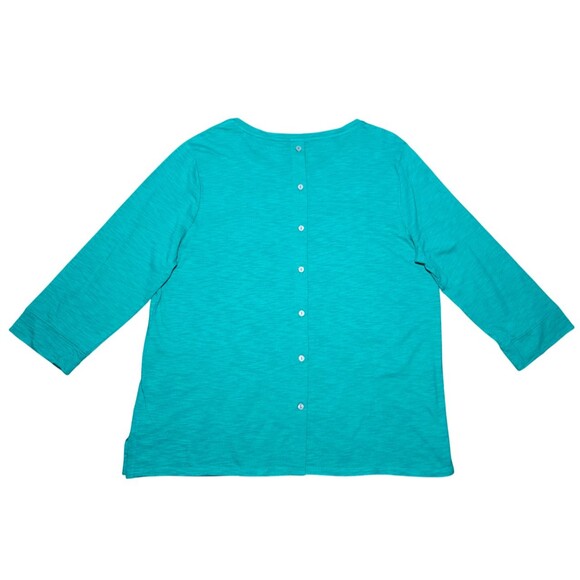 Chicos Women's XL Ultimate Tee Button Back Slub Knit Teal/Green Cotton/Modal - Picture 2 of 11